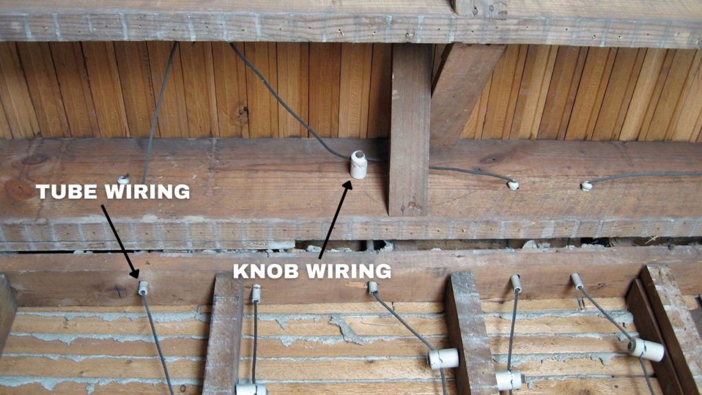 A picture showing the parts of knob and tube wiring