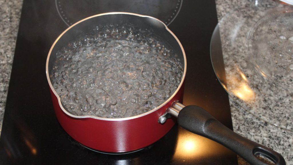 A pot with boiling water