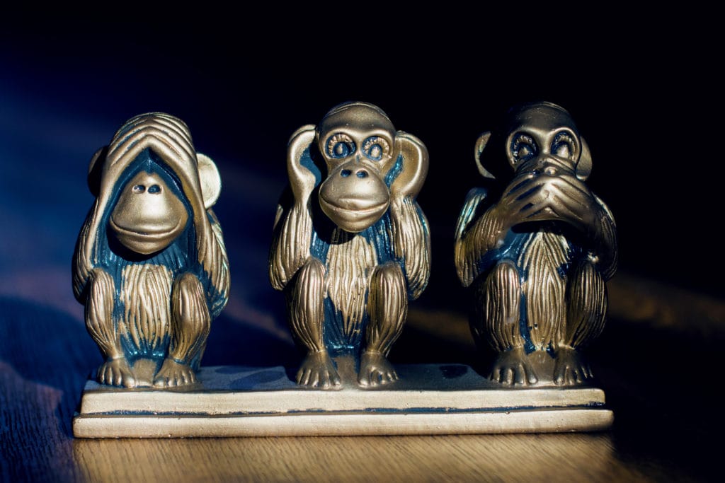 Brass statue of three monkeys