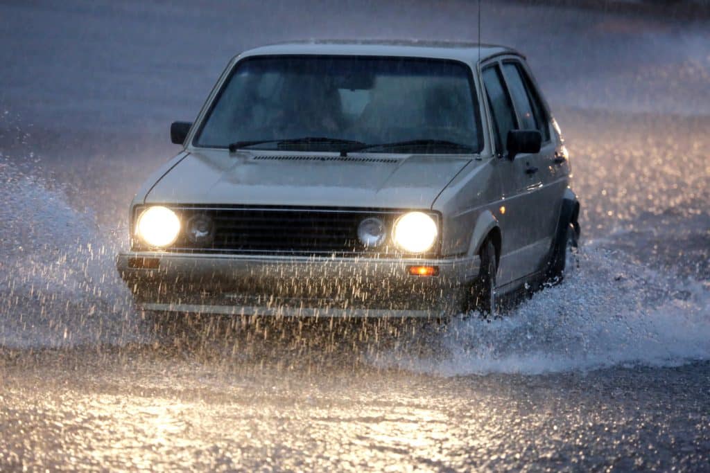 Vehicle Driving In Heavy Rain