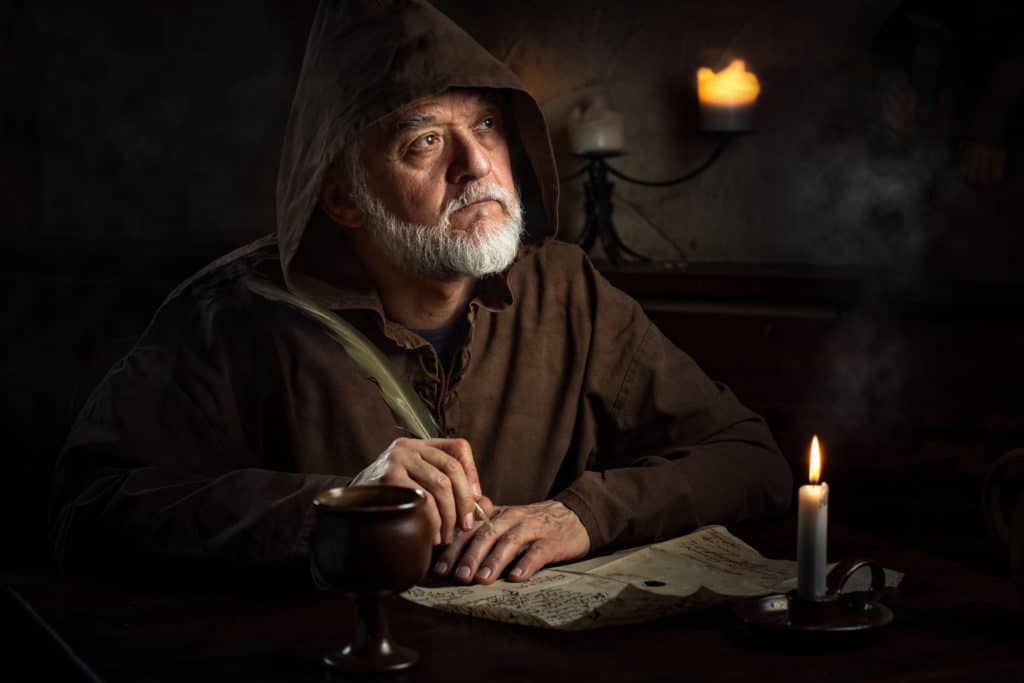 Medieval Monk Writer In Monastery