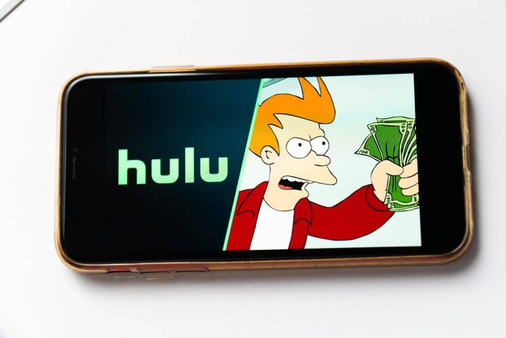 Smartphone Showing Content From Streaming Service Hulu. Futurama Is An