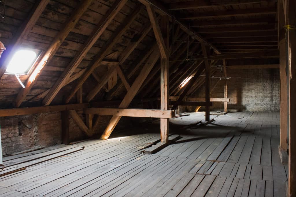 Attic Wooden Beams In Old Loft / Roof Before Construction