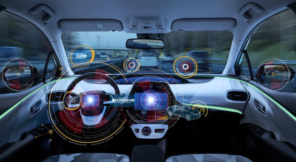 Futuristic Car Cockpit. Autonomous Car. Driverless Vehicle. Hud(head Up Display).