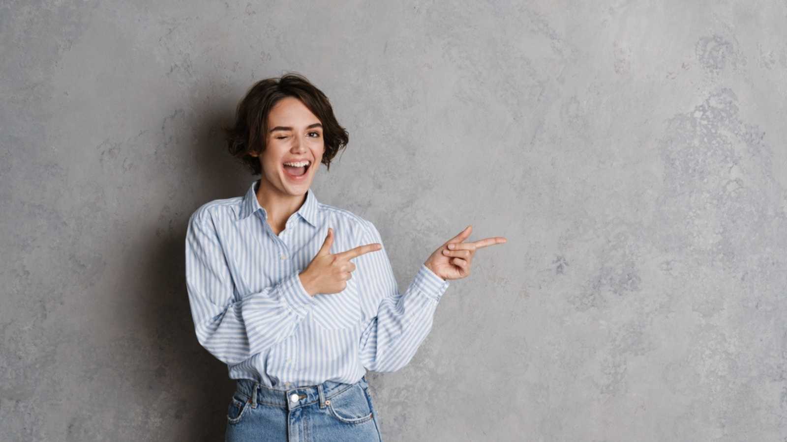 Woman Winking And Laughing