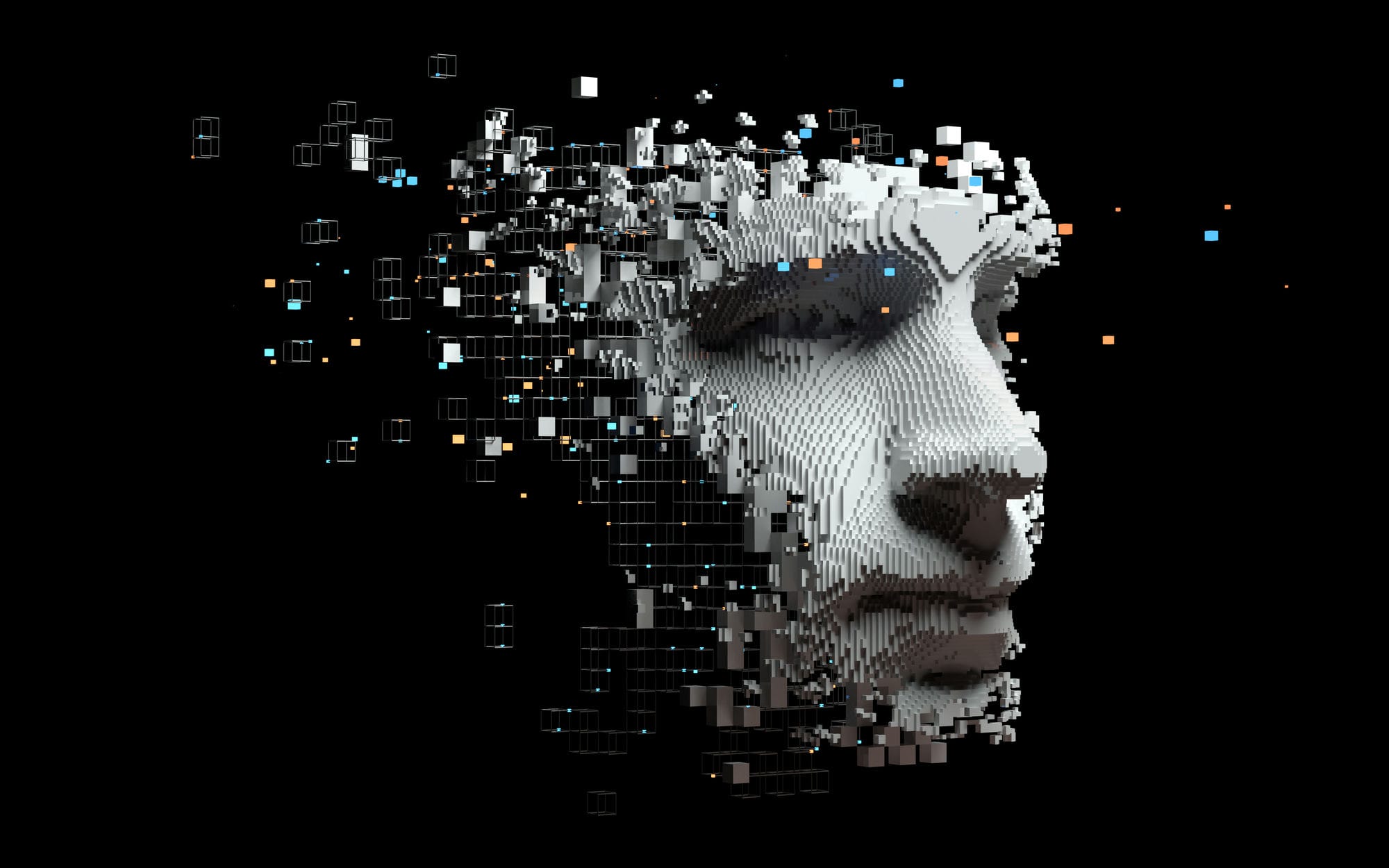 Abstract Digital Human Face. Artificial Intelligence Concept Of Big Data