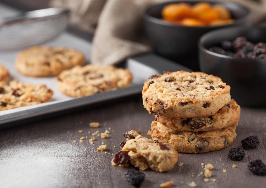Homemade Organic Oatmeal Cookies With Raisins And Apricots With Baking