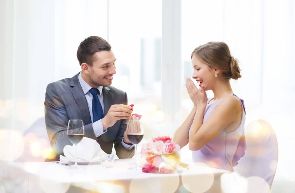 Restaurant Couple And Holiday Concept Smiling Man Proposing To