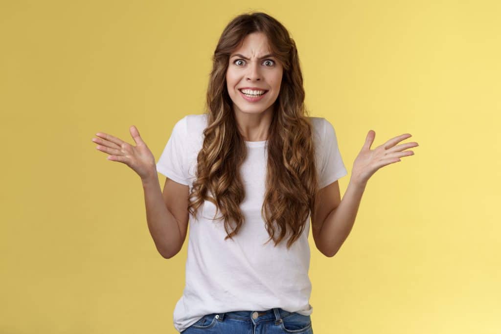 Angry Freaked Out Disappointed Woman Frowning Grimacing Anger Distress Raise