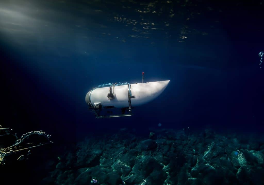 The Titan Submarine In Sea. Render 3d. Photoshop.