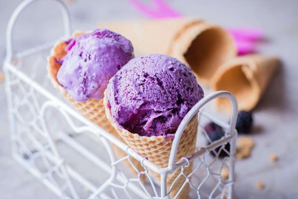 Delicious Berry Blackberry Purple Ice Cream On Gray Stone Table