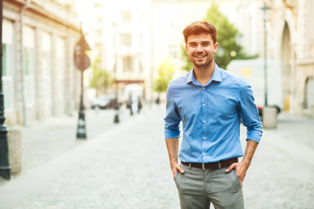 Young Handsome And Confident Guy In Smart Casual Outfit Office