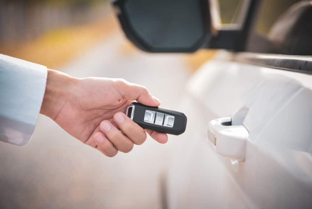 Car Remote Control By Smart Key Hand Holding Smart Key
