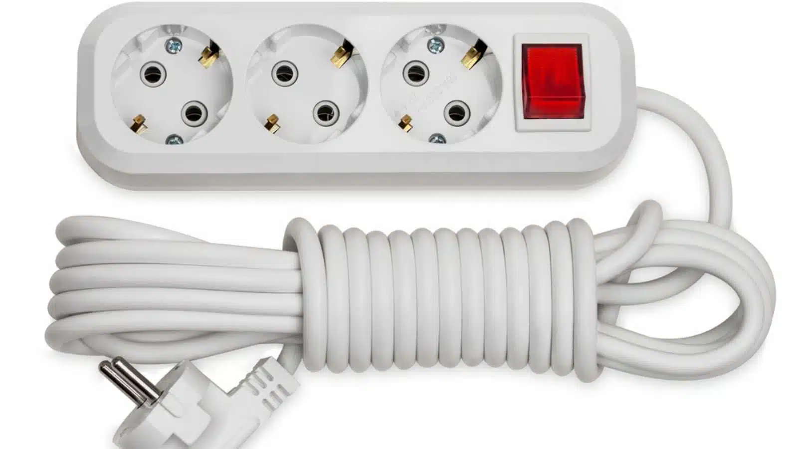 Basic surge protector electric outlet isolated on white background with clipping paths
