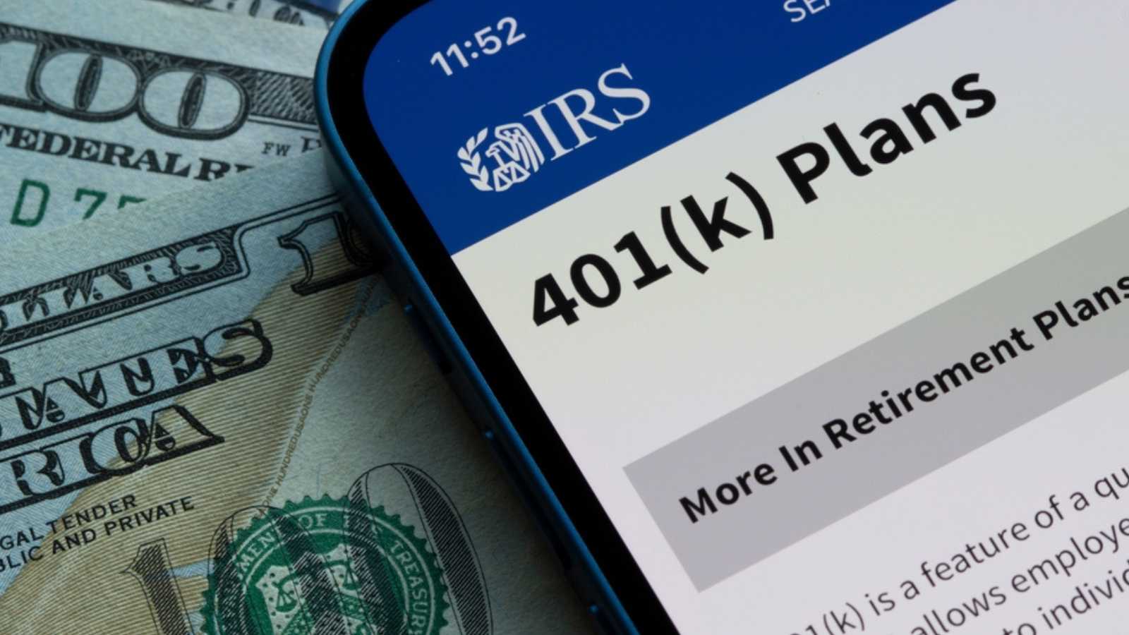 Portland, OR, USA - Dec 3, 2021: The 401(K) Plans page on the IRS website is seen on an iPhone. 401(k) plans are employer-sponsored defined-contribution pension accounts.