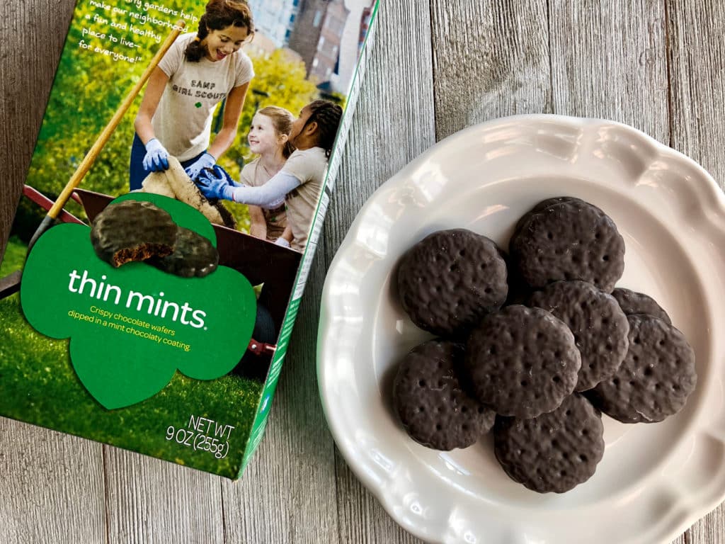 Box Of Girl Scout Thin Mints With A Few On