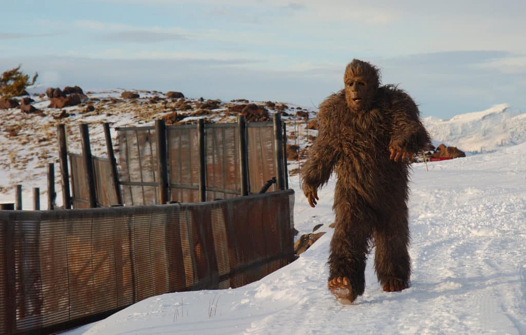 Person In Bigfoot Costume Taking A Walk In The Snow.