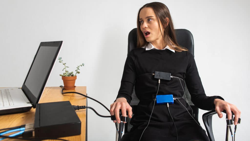 Concentrated Thoughtful Pretty Girl Is In A Bright Room Polygraph