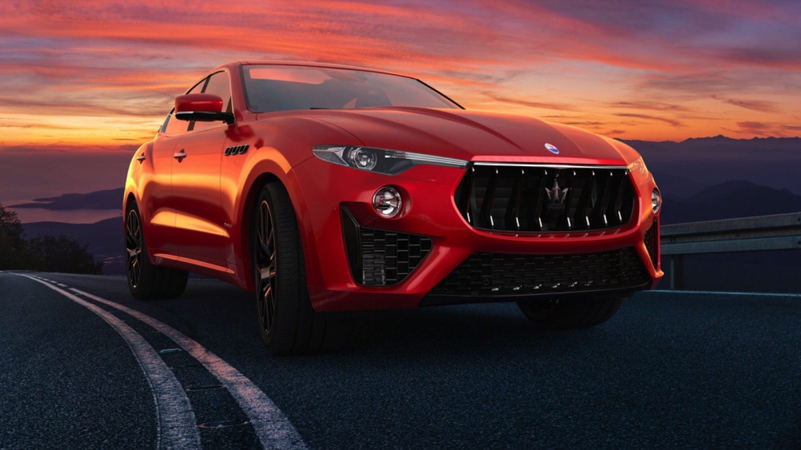 Szczecin,Poland-March 2020:Maserati Levante GranSport while driving on the road at sunset