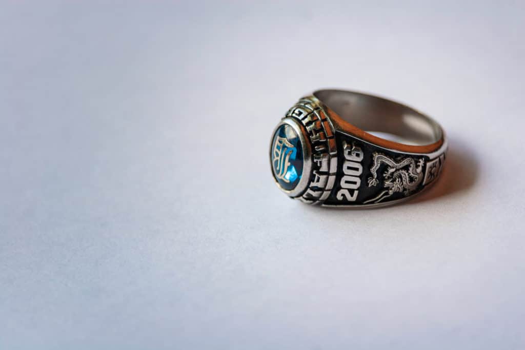 A Class Ring From 2006 Against A White Back Ground