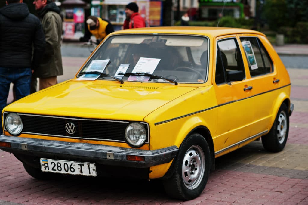 Tarnopol Ukraine October 09 2016: Classic Retro Car Yellow