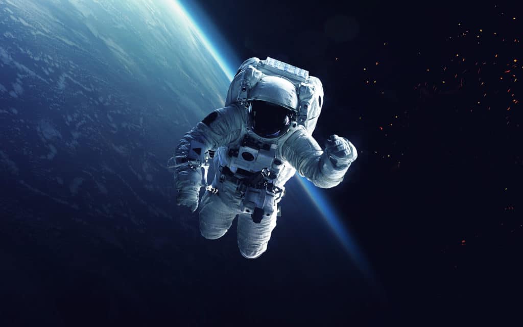 Astronaut At Spacewalk. Cosmic Art Science Fiction Wallpaper. Beauty Of