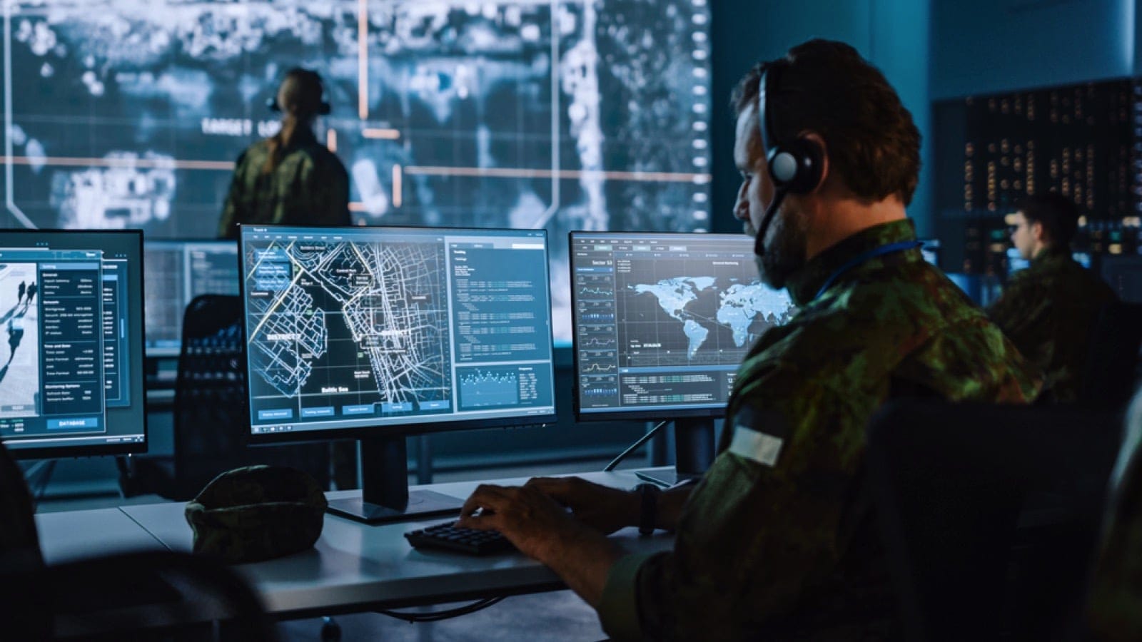 Military Man Working In Computer