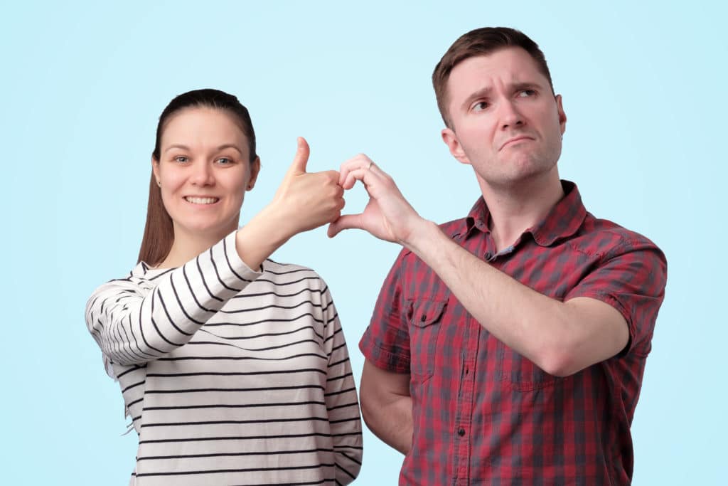 Friends European Man And Woman Making Friend Zone Symbol Isolated