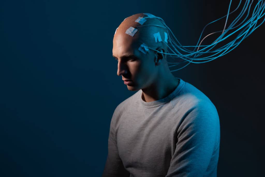 Man With Electrodes In His Head Is A Futuristic Concept