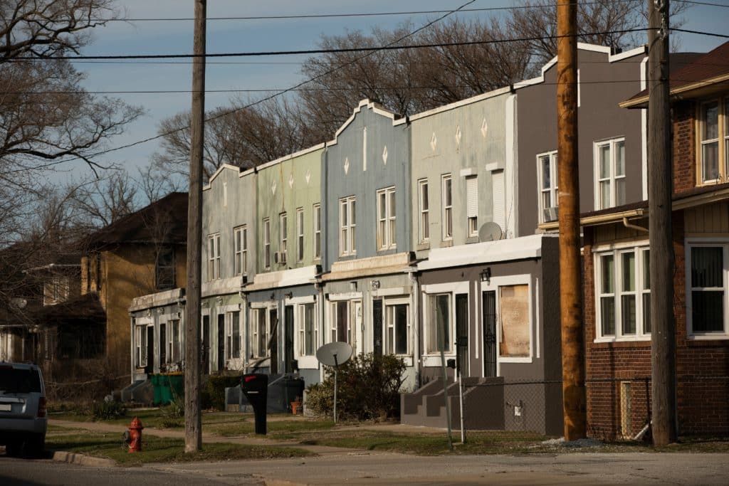 Afternoon Light Shines On Housing Near Downtown Gary Indiana Usa.