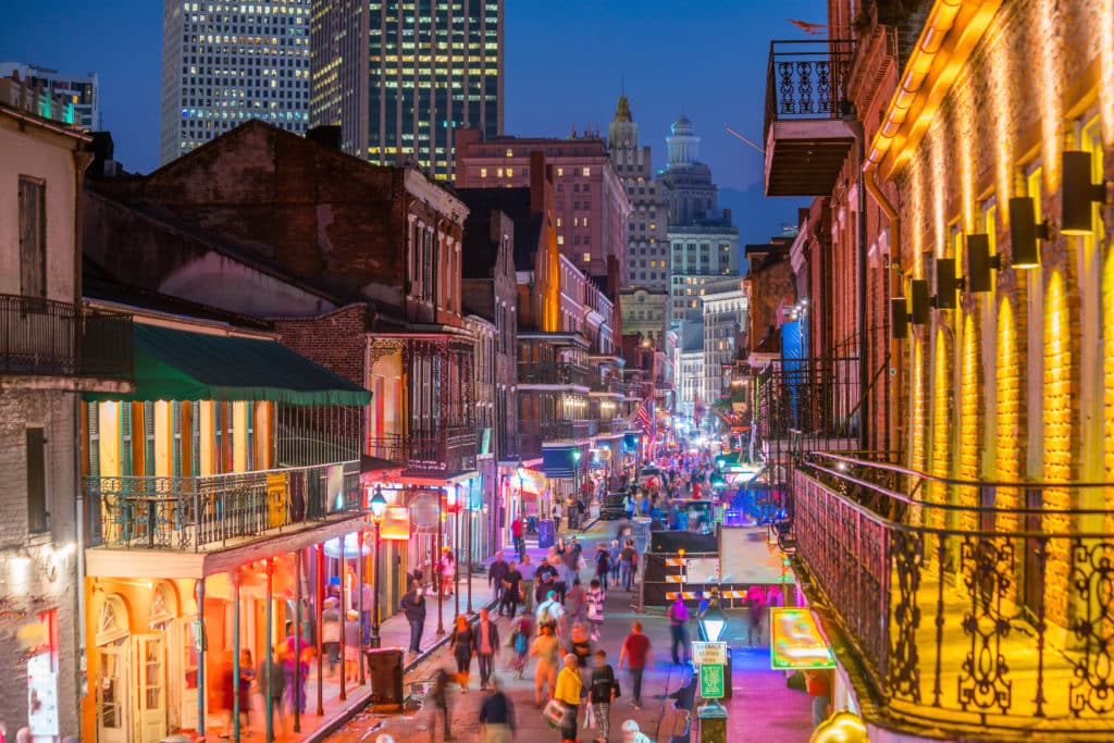 Pubs And Bars With Neon Lights In The French Quarter 