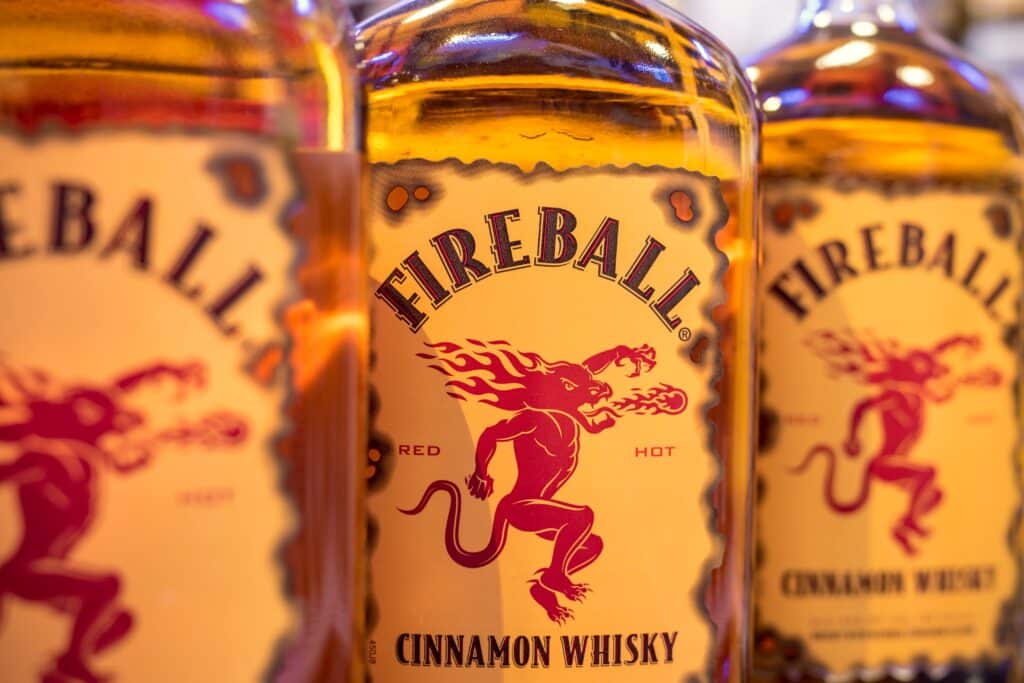 Philippines July 2022: Fireball Cinnamon Flavored Canadian Whiskey For