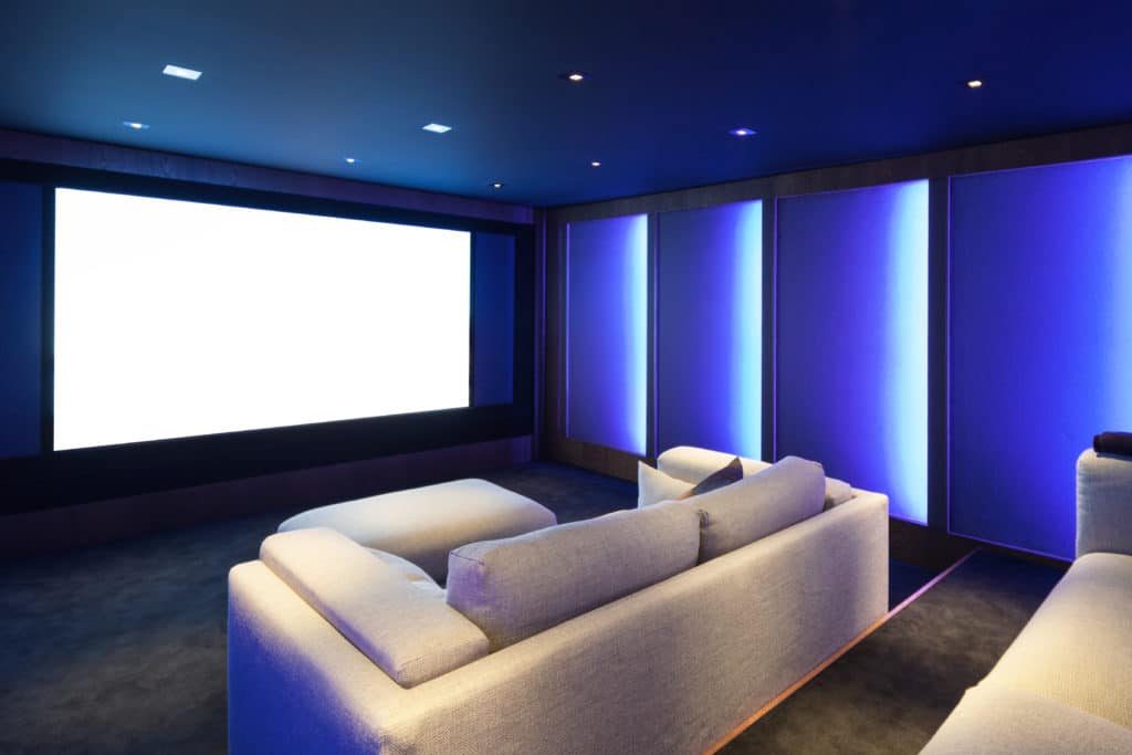 Home Theater Luxury Interior Comfortable Divan And Big Screen