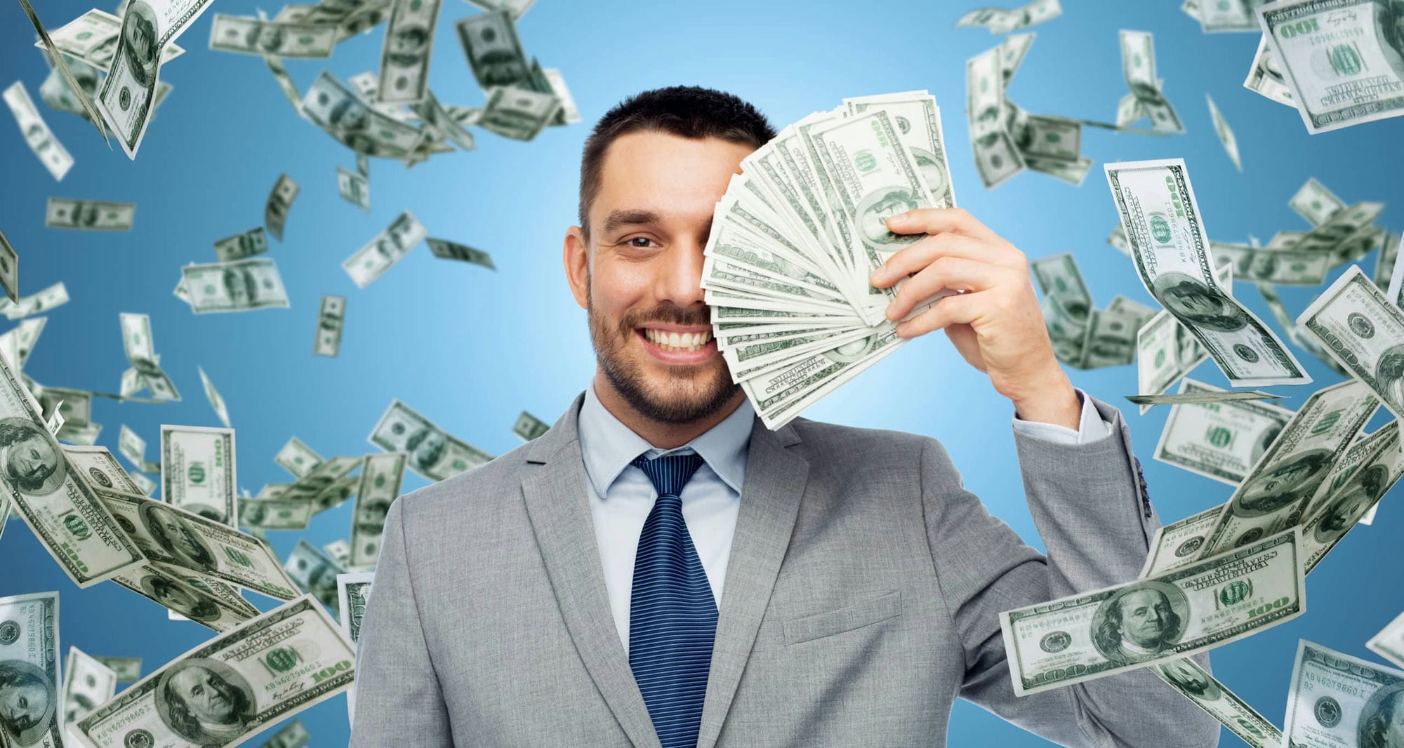 Business People And Finances Concept Smiling Businessman With Bundle