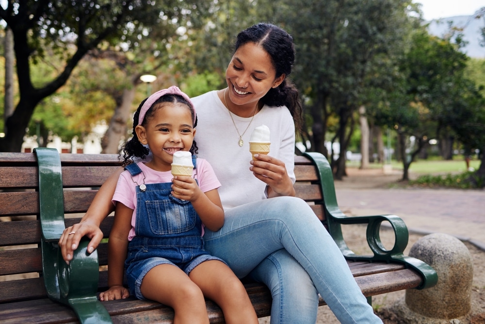 Black Family Park And Ice Cream With A Mother And
